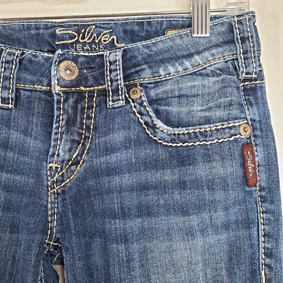 Silver Jeans Aiko Thick Embroidered Stitch Capri Denim Jeans - Picture 4 of 10